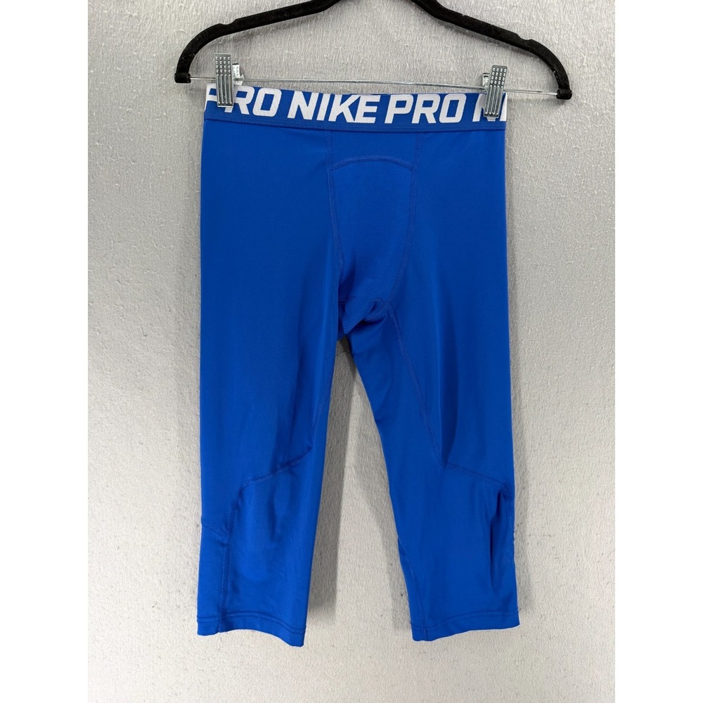 Nike Pro Compression 3/4 Leggings Boys L Royal Blue Swoosh Logo 858228-480